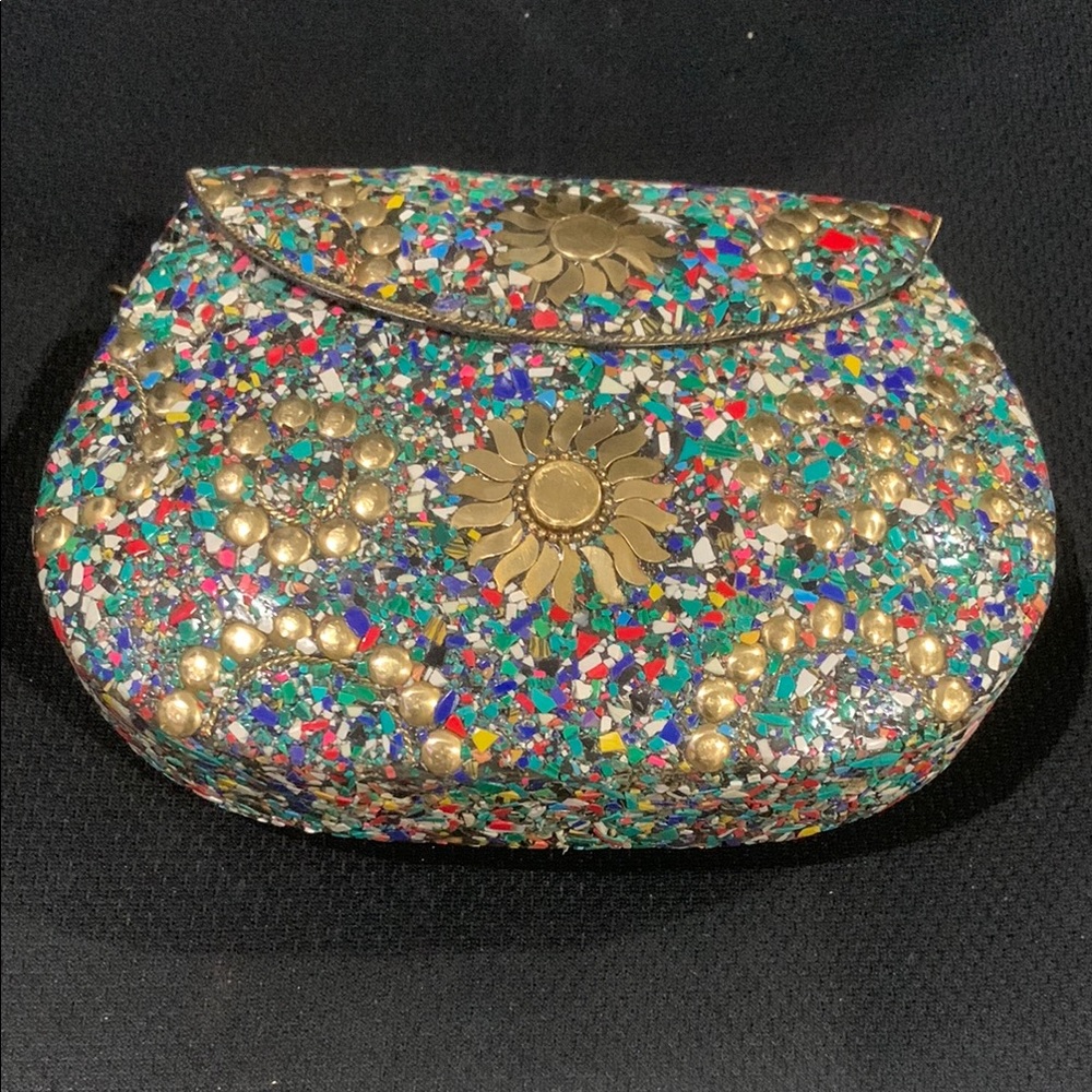 Ramla Moroccan Red and Pink Mosaic Clutch with Intricate Design